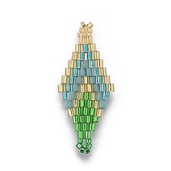 Зеленый лайм Японский бисер miyuki & toho ручной работы ссылки, Ткацкий станок, ромб, зеленый лайм, 32.5~33x12.5~13.5x1.7 мм, отверстие : 1.2~1.5 мм