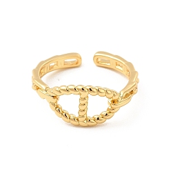 Real 18K Gold Plated Rack Plating Brass Hollow Out Oval Open Cuff Ring for Women, Cadmium Free & Lead Free, Real 18K Gold Plated, US Size 5 1/2(16.1mm)