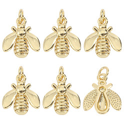 Bees 6 латунные подвески шт., долговечный, без свинца и без кадмия, стойки покрытие, с целью перехода в кольце, реальный 18 k позолоченный, Пчелы, 15x13x3.5 мм, отверстие : 3 мм