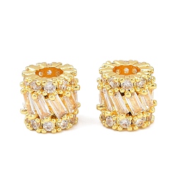 Золотой Колонна латунные микропаве прозрачные кубические цирконии европейские бусины, бусины с большим отверстием, стойки покрытие, долговечный, без свинца и без кадмия, золотые, 10x9.5 мм, отверстие : 4.5 мм