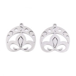 Нержавеющая Сталь Цвет 304 подвески из нержавеющей стали, талисман лотоса с фазами луны, анти-тускнение, цвет нержавеющей стали, 26.5x25x1.5 мм, отверстие : 1.8 мм