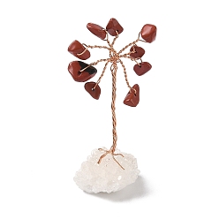 Красный Камень Натуральная крошка из красной яшмы Дерево жизни украшения, кварцевая основа с медной проволокой, фен-шуй энергетический камень подарок для домашнего офиса украшение рабочего стола, 23~24x22x55~61 мм