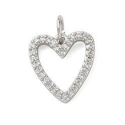 Платина Латунные микро проложить кубического циркония подвески, сердце прелести, стойки покрытие, долговечный, без свинца и без кадмия, с целью перехода в кольце, платина, 13.5x12.5x2 мм, отверстие : 3.3 мм