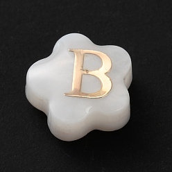 Letter B Натуральные белые ракушки, золотые эмалевые бусины с буквами, В письме, 8x4.5 мм, отверстие : 0.8 мм