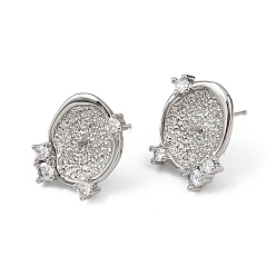 Платина Плоские круглые серьги-гвоздики с микропаве из прозрачных кубических цирконий из латуни, за половину пробурено бисера, с 925 штырями стерлингового серебра, платина, лоток : 12.5x10.5 мм, 17x13.5 мм, контактный: 1 мм и 12x0.8 мм.