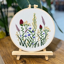Dark Red Flower Pattern DIY Embroidery Kits, Including Embroidery Cloth & Thread, Needle, Embroidery Hoop, Instruction Sheet, Dark Red, 200mm