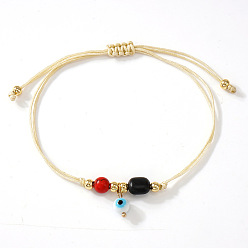 Желтая Старая Ткань  Богемные браслеты с подвеской в виде очков, символизирующих сглаз, регулируемые, Браслеты из плетеных бусин с синтетическим бирюзовым и латунным орнаментом для женщин и мужчин., старое кружево, 11.02 дюйм (28 см)