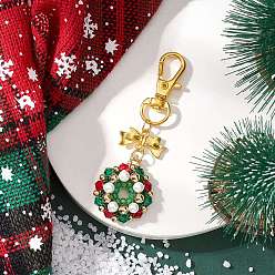 Золотой Рождественский венок стеклянные и ракушечные жемчужины и стеклянные семена подвесные украшения, с сплава шарнирного когтя омара застежками, золотые, 72 мм