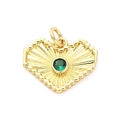 Зеленый Латунные микро проложить кубического циркония подвески, без кадмия и без свинца, сердце прелести, реальный 16 k позолоченный, с целью перехода в кольце, зелёные, 13.5x17x2.5 мм, отверстие : 3.5 мм