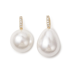 Золотой 2 шт. 2 стили жемчужные подвески в виде ракушек, Круглые подвески в форме капли с латунными микропаве из прозрачных кубических цирконий., белые, золотые, 18.5~21.5x12 мм, отверстие : 4.5x2 мм, 1 шт / стиль