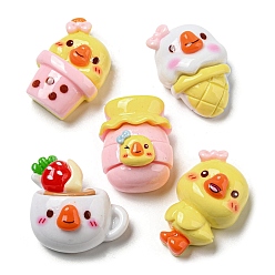 Mixed Color Cartoon Duck Opaque Resin Cabochons, for Jewelry Making, Flat Back, Mixed Color, 27~32x19.5~29x12.5~16mm