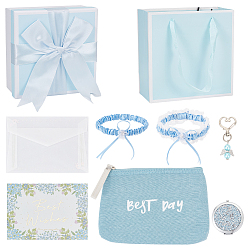 (52) Непрозрачная лаванда Свадебные подарочные наборы, включая браслеты для невесты из полиэстера, бумажная открытка, холщовая сумка для хранения косметики, брелок с подвеской из смолы и складные зеркала с металлическими стразами, разноцветные