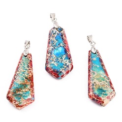 Красный Кулоны из натуральной императорской яшмы, с медными петлями, воздушный змей, окрашенные, красные, 42x15.1x5.8 мм, отверстие : 4.7x4 мм