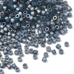 Slate Blue Glass Seed Beads, Imitation Cat Eye Beads, Column, Slate Blue, 1.6x1mm, Hole: 0.8mm, about 900pcs/bag