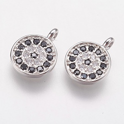 Платина Латунные микро проложить кубического циркония прелести, плоско-круглые, чёрные, платина, 8x1.5 мм, отверстие : 1.5 мм