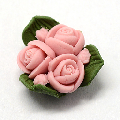 Pink Handmade Porcelain Cabochons, China Clay Beads, Flower, Pink, 15.5~17.5x15~17x8~9mm