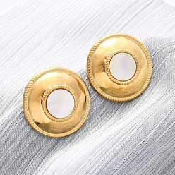 Настоящее золото 18K 304 серьги-гвоздики из натуральной белой ракушки из нержавеющей стали, плоско-круглые, ионное покрытие (ip), реальный 18 k позолоченный, 25 мм