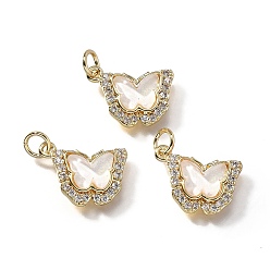 Настоящее золото 18K Латунные микро проложить кубического циркония подвески, бантом, со стеклом и петлей, долгоиграющий, без свинца и без кадмия, с блеском порошок, граненые, белые, реальный 18 k позолоченный, 10.5x15.5x4.5 мм, отверстие : 3 мм