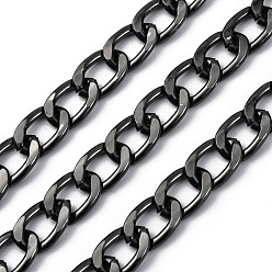 Черный Цвет Металла Оксидированные алюминиевые кубинские звенья цепи, с катушкой, несварные, металлический черный , 17x11.5x2.5 мм, около 65.62 футов (20 м) / рулон