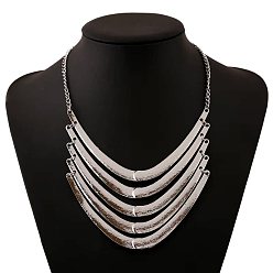 Античное Серебро Многослойные изогнутые ожерелья из сплава для женщин, античное серебро, 17.72 дюйм (45 см)