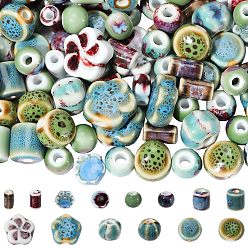 Color mezclado Cuentas de porcelana hechas a mano, fantasía antigua porcelana esmaltada, color mezclado, 8.2~9x7~7.5 mm, agujero: 2.5~3 mm