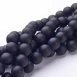 Black Agate Natural Black Agate Beads Strands, Grade A, Frosted, Round, Dyed & Heated, 12mm, Hole: 1.5mm, about 33pcs/strand, 15.5 inch