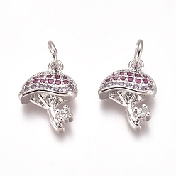 Платина Латунные микро проложить кубического циркония прелести, с прыжковых колец, гриб, красочный, платина, 13x9x3 мм, отверстие : 3 мм