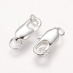 Silver Brass Lobster Claw Clasps, Cadmium Free & Nickel Free & Lead Free, Silver, 16x6mm, Hole: 2.5mm