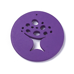Purple Wood Big Pendants, Flat Round with Tree, Dyed, Purple, 49.5~50.5x4.5~5mm, Hole: 1.5mm