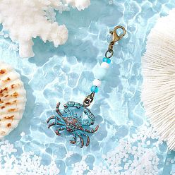 Краб Подвеска с подвесками и стеклянными бусинами на морскую тематику, с карабин-лобстерами , краб, 65 мм