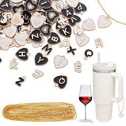 (52) Непрозрачная лаванда 4сумки 4цветные сплавы эмалевые подвески, сердце с подвеской в виде буквы az, золотой свет, с 3m латунными шариковыми цепями и 50pcs латунными шариковыми соединителями и открытыми соединительными кольцами, разноцветные, 15.5x15x2 мм, отверстие : 2 мм, 1 шт / стиль