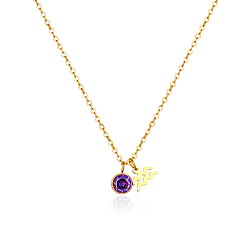 Золотой Ожерелья с подвеской из нержавеющей стали с фиолетовым кубическим цирконием и камнем-талисманом Водолея для женщин, золотые, 16.54 дюйм (42 см)