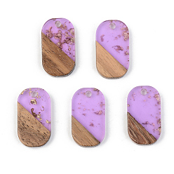 Lilac Transparent Resin & Walnut Wood Pendants, with Gold Foil, Oval, Lilac, 20.5x11.5x3mm, Hole: 2mm