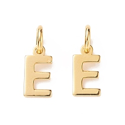 Letter E 925 Sterling Silver Charms, Real 18K Gold Plated, Letter.E, 9x6x0.5mm, Hole: 3mm