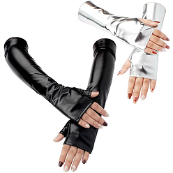 (52) Непрозрачная лаванда 2 пар 2 цвета: длинные перчатки без пальцев из полиэстера и искусственной кожи, металлические перчатки для женского костюма для косплея, разноцветные, 225~415x100~110x0.8~1.5 мм, 1 пара / цвет