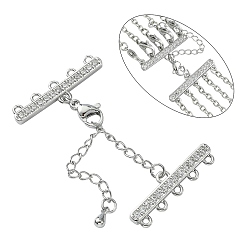 Платинированный Латунный удлинитель цепи из микропаве из циркония, застежки для ожерелья, с 5 нитями 10 и концами застежки омара, без никеля , прозрачные, Реальная платина, 50 мм, застежка : 10x6x2.5 mm, продлить цепочку: 40x3мм, Конец: 8.5x27x2 mm, отверстие : 1.2 мм