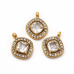 Прозрачный Вакуумное покрытие pvd 304 подвески из нержавеющей стали с кубическим цирконием, со стразами, ромб прелести, прозрачные, 13.5x10.5x4 мм, отверстие : 1.8 мм