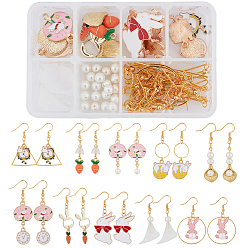 Mixed Color DIY Easter Theme Earring Making Kits, Including Alloy Enamel Pendants, Brass Pendants & Linking Rings & Spacer Beads & Earring Hooks, Acrylic Bead Caps and Glass Pearl Beads, Mixed Color, 17x12.5x4mm, Hole: 1mm, 140pcs/box