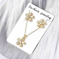 Настоящее золото 18K Комплекты серег-гвоздиков и ожерелий с подвесками из цветочной латуни с микропаве из кубического циркония, без кадмия и без свинца, долговечный, стойки покрытие, реальный 18 k позолоченный, 17.91 дюйм (455 мм)