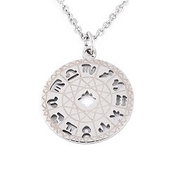 Нержавеющая Сталь Цвет Не тускнеющие 201 ожерелья с подвесками из нержавеющей стали, с кабельными цепями, плоский круглый с созвездиями, цвет нержавеющей стали, 17.32x0.06 дюйм (44x0.15 см)