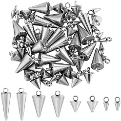 Нержавеющая Сталь Цвет 65 шт 4 стили 304 подвески из нержавеющей стали, шип / конус, цвет нержавеющей стали, 7.5~18x3~7 мм, отверстие : 1.8~2 мм
