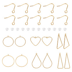 Настоящее золото 18K Наборы для самостоятельного изготовления сережек-подвесок из латуни в форме треугольника и капли, реальный 18 k позолоченный, 15~16x16~18x0.7 мм, отверстие : 1.8~2 мм