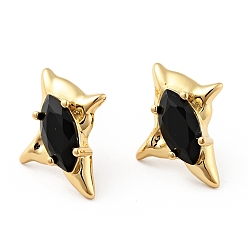 Черный Серьги-гвоздики в виде звезды с кубическим цирконием, настоящие позолоченные украшения из латуни для женщин, без кадмия, без никеля и без свинца, чёрные, 18 мм, штифты : 17x14 мм