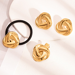 Золотой 304 наборы из серег-гвоздиков с узлами из нержавеющей стали, резинок для волос и заколок-крокодилов для женщин, золотые