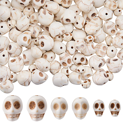 Бежевый 100 шт. 3 стили синтетические бирюзовые бусины, окрашенные, Хэллоуин череп, бежевые, 8~12x6~10x7~11 мм, отверстие : 1 мм