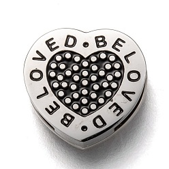 Stainless Steel Color 304 Stainless Steel Slide Charms, Enamel Style, Heart with Word Beloved, Stainless Steel Color, 12.5x13x3.5mm, Hole: 8.5x1.5mm