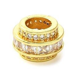 Настоящее золото 18K Реечное покрытие латунь микро паве прозрачный кубический цирконий европейские бусины, долговечный, без свинца и без кадмия, колонка, реальный 18 k позолоченный, 13.5x9 мм, отверстие : 7 мм