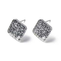 Серебро Акриловые серьги фурнитура, ромб, с 304 штифтами из нержавеющей стали и пайетками, серебряные, 16x16x2 мм, отверстие : 1.6 мм