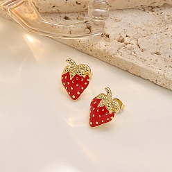Красный 304 серьги из нержавеющей стали эмаль, клубника, золотые, красные, 30 мм
