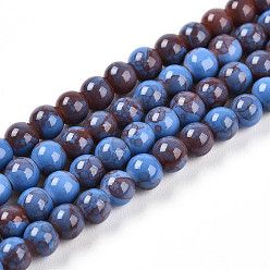 Васильковый Выпечки нарисованных стеклянных бусин прядей, имитировать фарфоровые бусины, круглые, васильковый, 4~4.5 мм, отверстие : 0.8 мм, около 201~212 шт / нитка, 31.50~33.07 дюйм (80~84 см)